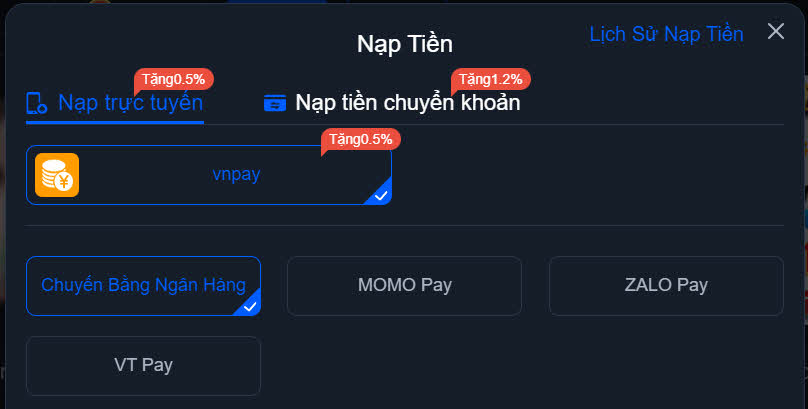 Các phương thức nạp tiền hiện nay
